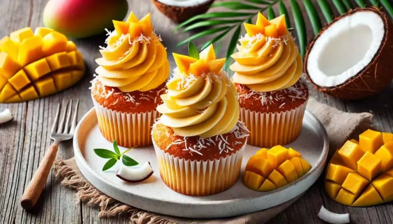 Kokos-Cupcakes mit Mango-Frosting